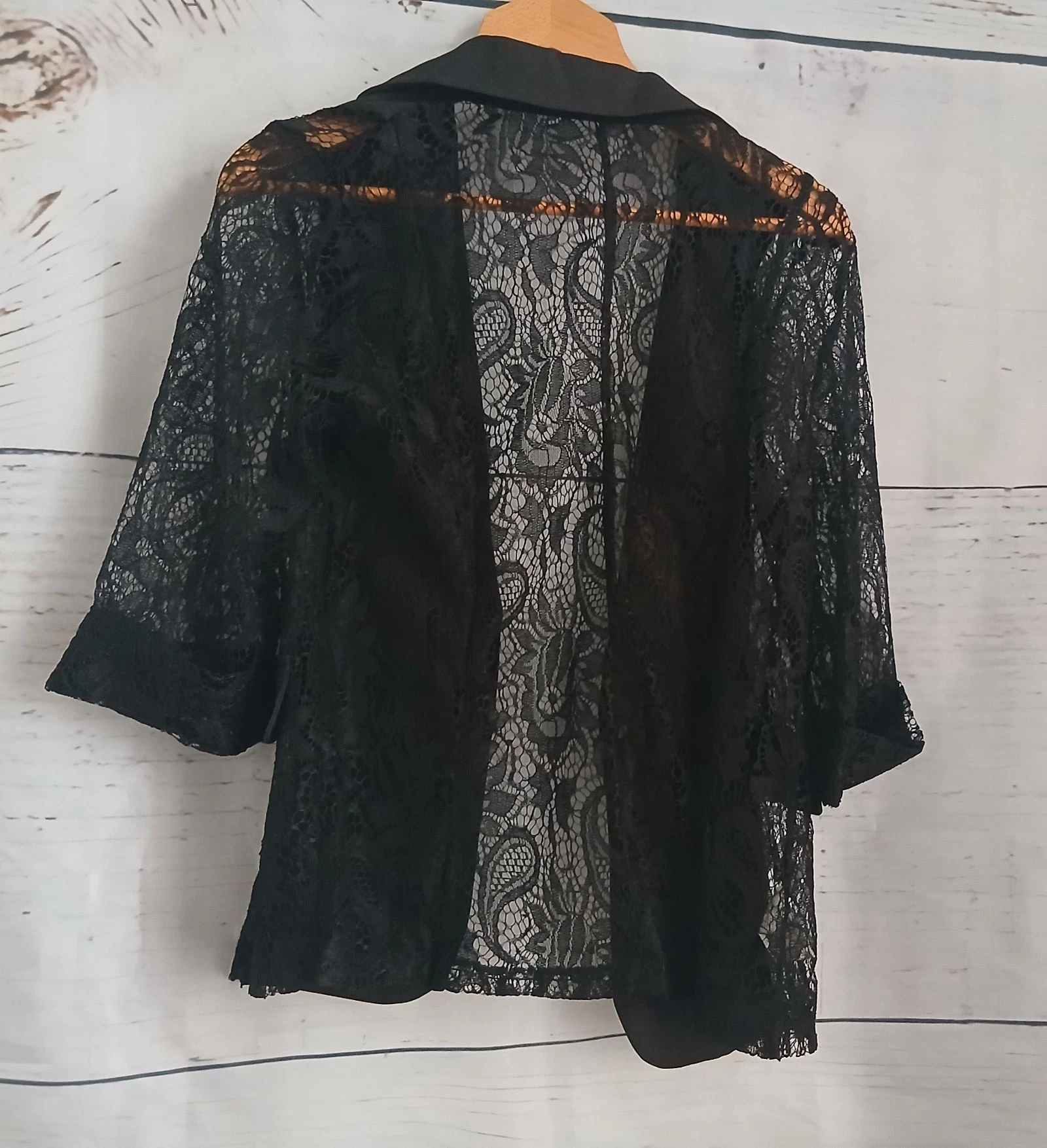 Veste / Blazer preto de dois materiais com renda – photo 9